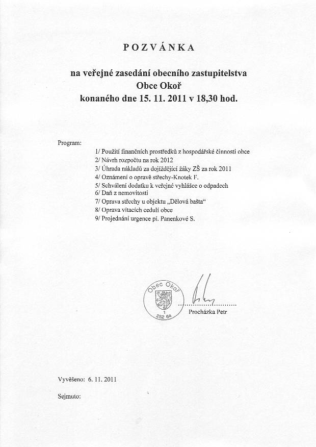 Pozvánka OZ - 15.11.2011