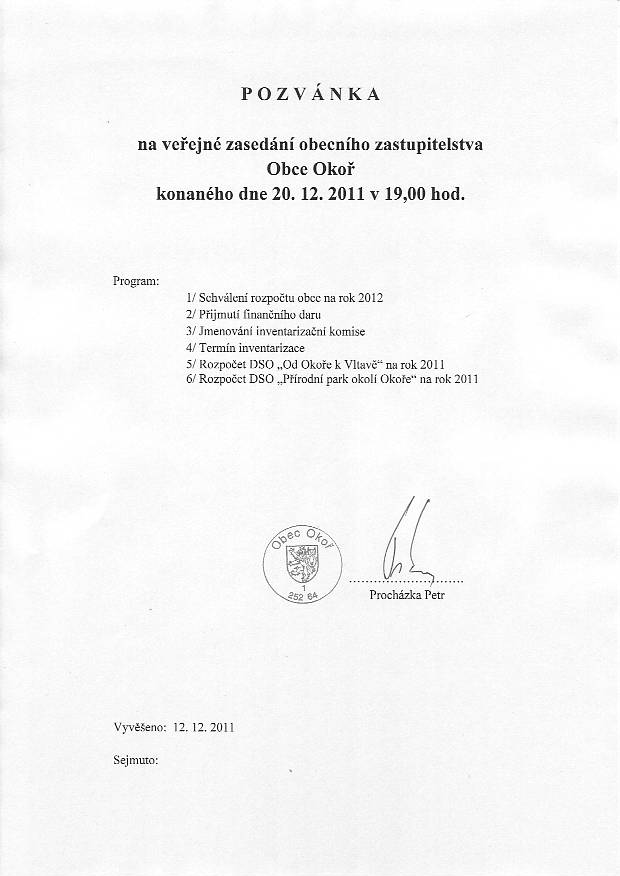 Pozvánka OZ - 20.12.2011