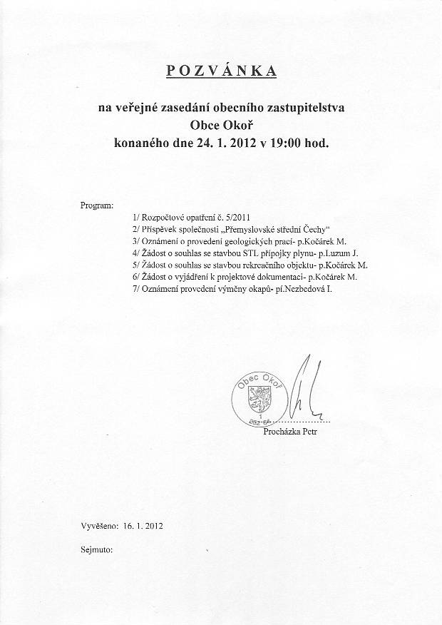 Pozvánka OZ - 24.1.2012