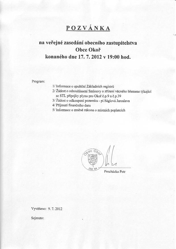 Pozvánka OZ - 17.7.2012 