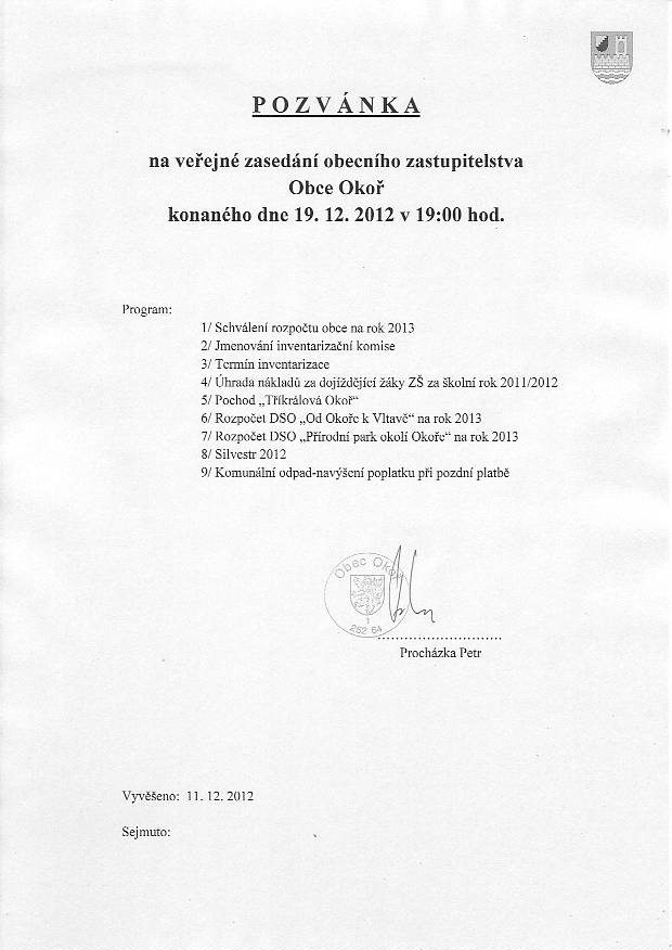 Pozvánka OZ - 19.12.2012