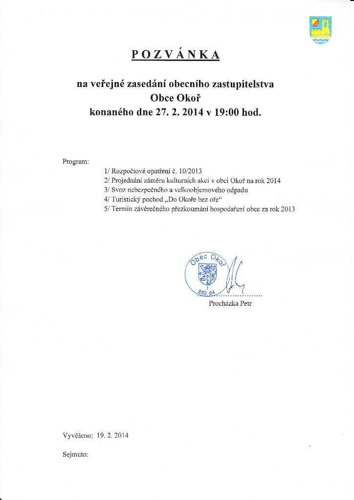 Pozvánka OZ - 27.2.2014 