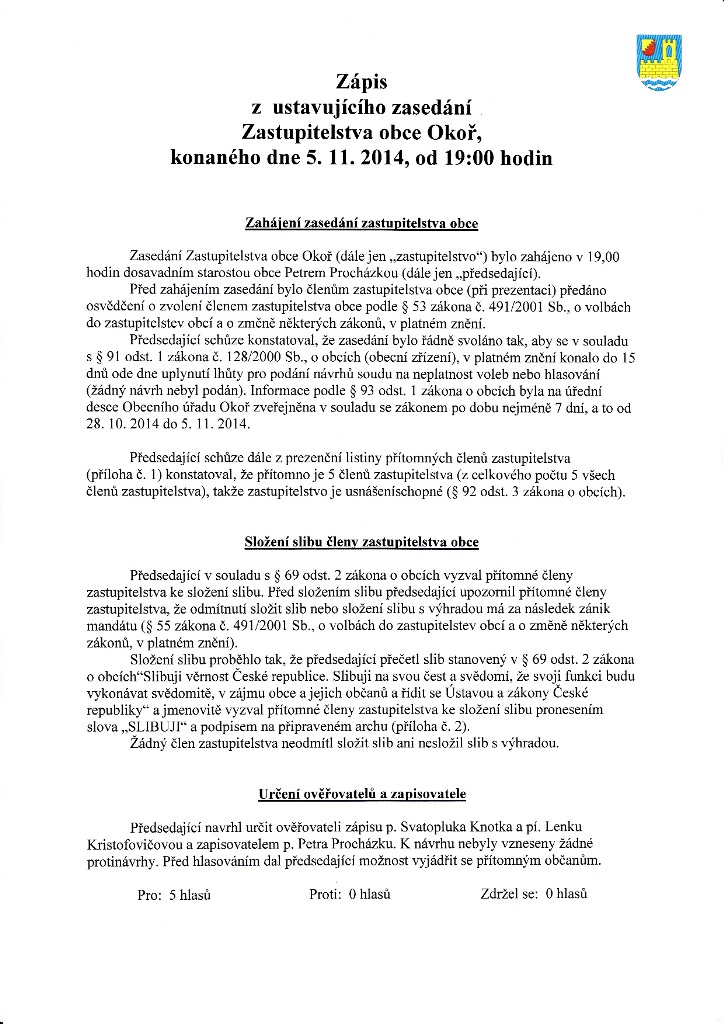 Zpis z ustavujcho zasedn OZ 2014 - 1/4
