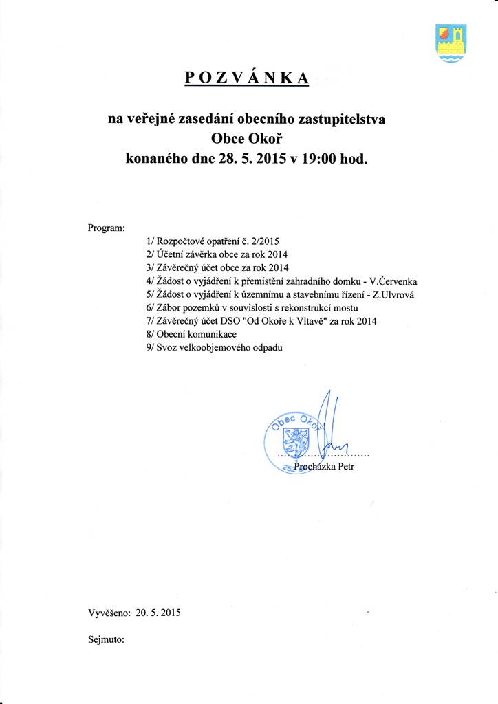 Pozvánka OZ - 28.5.2015