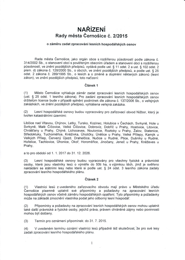 Nařízení Rady města Černošice č. 2/2015 - 1/2 