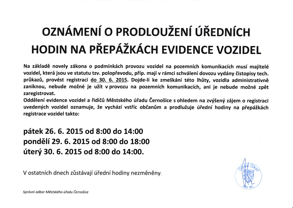 Evidence vozidel-prodlouen ednch hodin