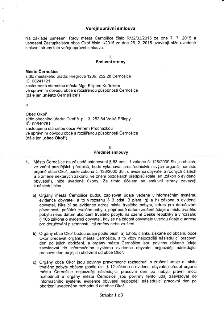 Veřejnoprávní smlouva s MÚ Černošice 2015 - 1/3 