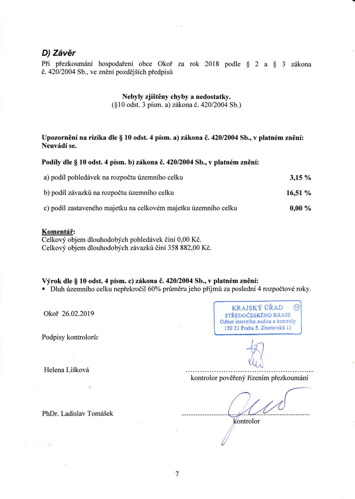 Zprva o vsledku pezkoumn hospodaen obce za rok 2018-7
