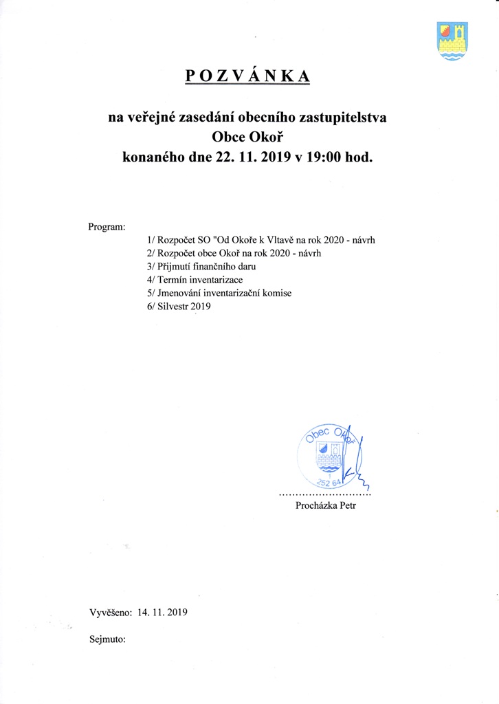 Pozvnka OZ - 22.11.2019