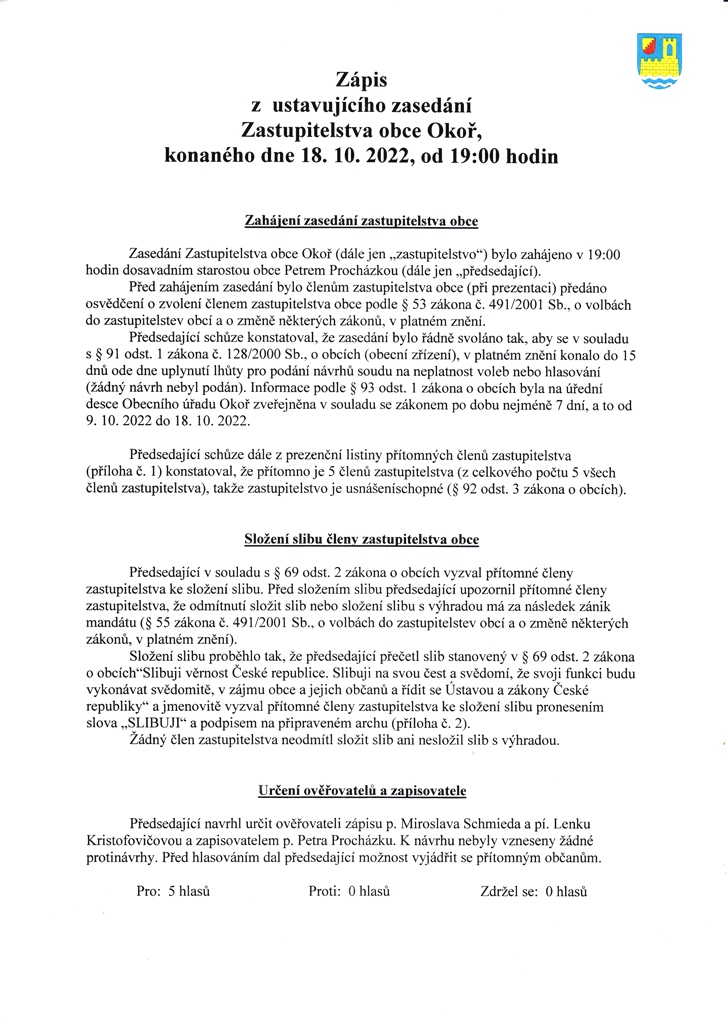 Zpis z ustavujcho zasedn OZ 2022 - 1/4