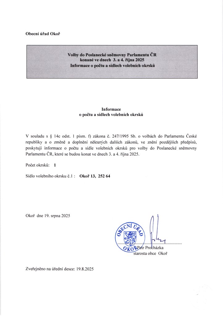 Volby- PS Parlamentu R - informace o sdle VO 2025