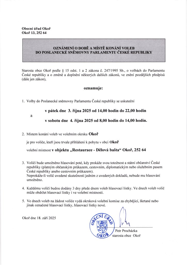 Volby- PSPR 2025 - Oznmen o DaM konn 