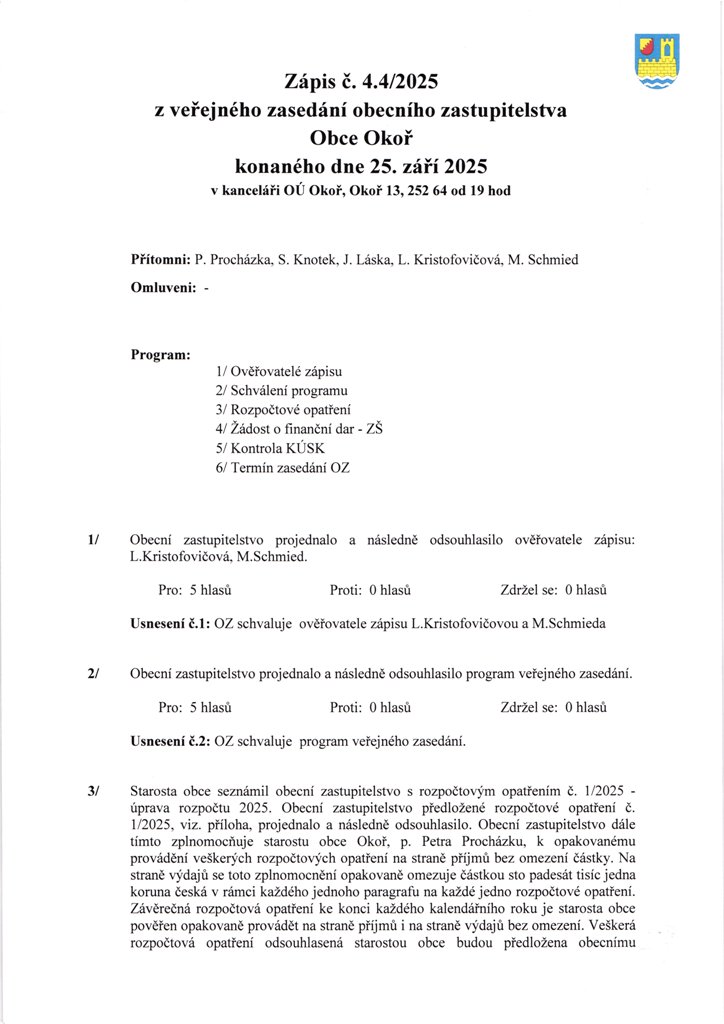 Zpis OZ .4.4/2025 - 1/2
