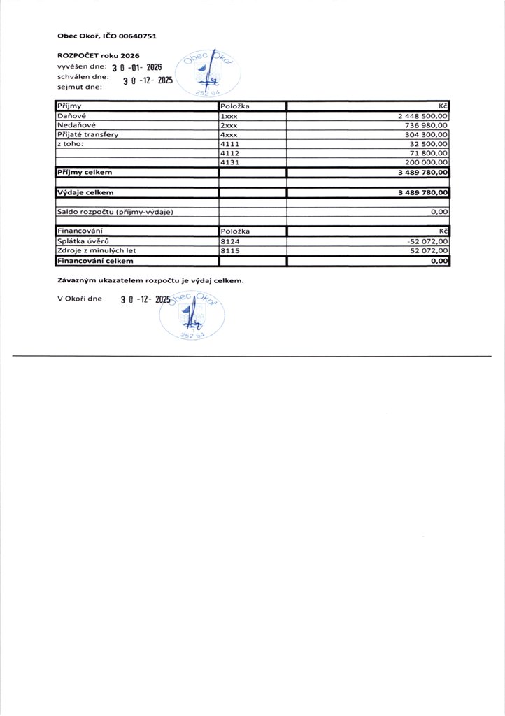 Rozpo�et obce 2026